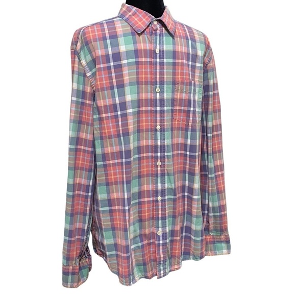 Gap Classic Fit Pastel Plaid Button Down Shirt Size Large Long Sleeve Cotton - Picture 2 of 6